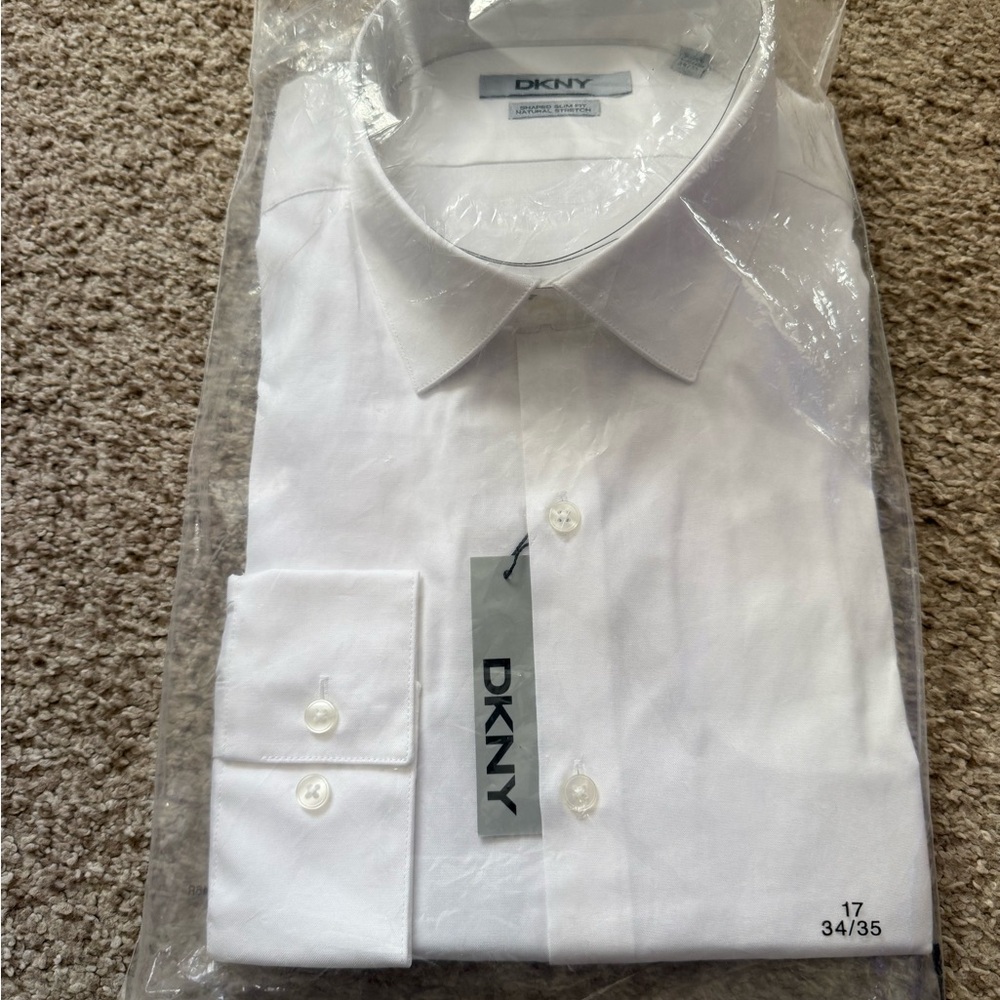 Men’s DKNY Shaped Slim Fit white shirt. Brand new never opened.